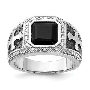 White Night 925 Sterling Silver Black RH-plated Diamond & Onyx Cross Men's Ring